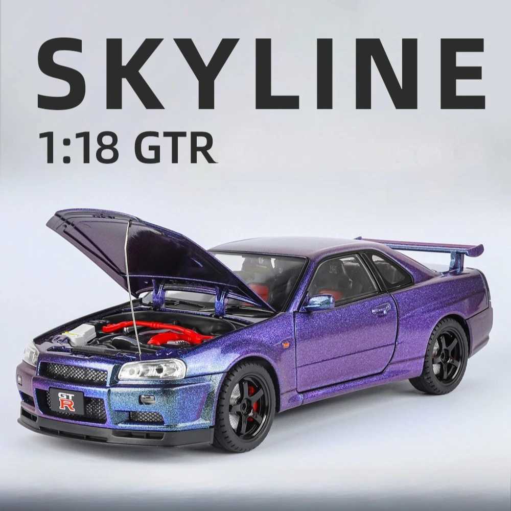 Big Size 1/18 Scale Nissan GT-R R34 Skyline Alloy Car Model Diecast Toy Car for Boys JDM Racing Car Toy Gift Collectible Hobby W250609