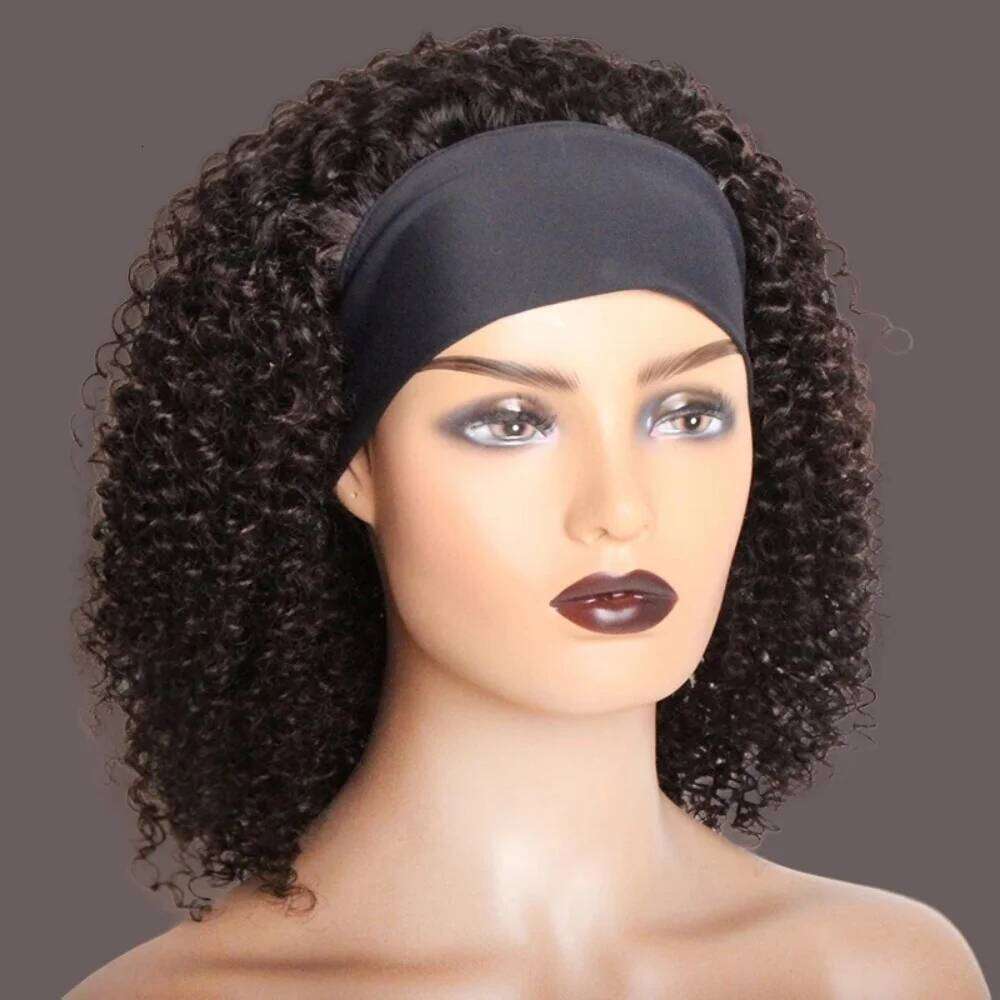 Afro Kinky Curly Headband Wigs hine Made Wig Human Natural Black Brazilian Virgin Hair