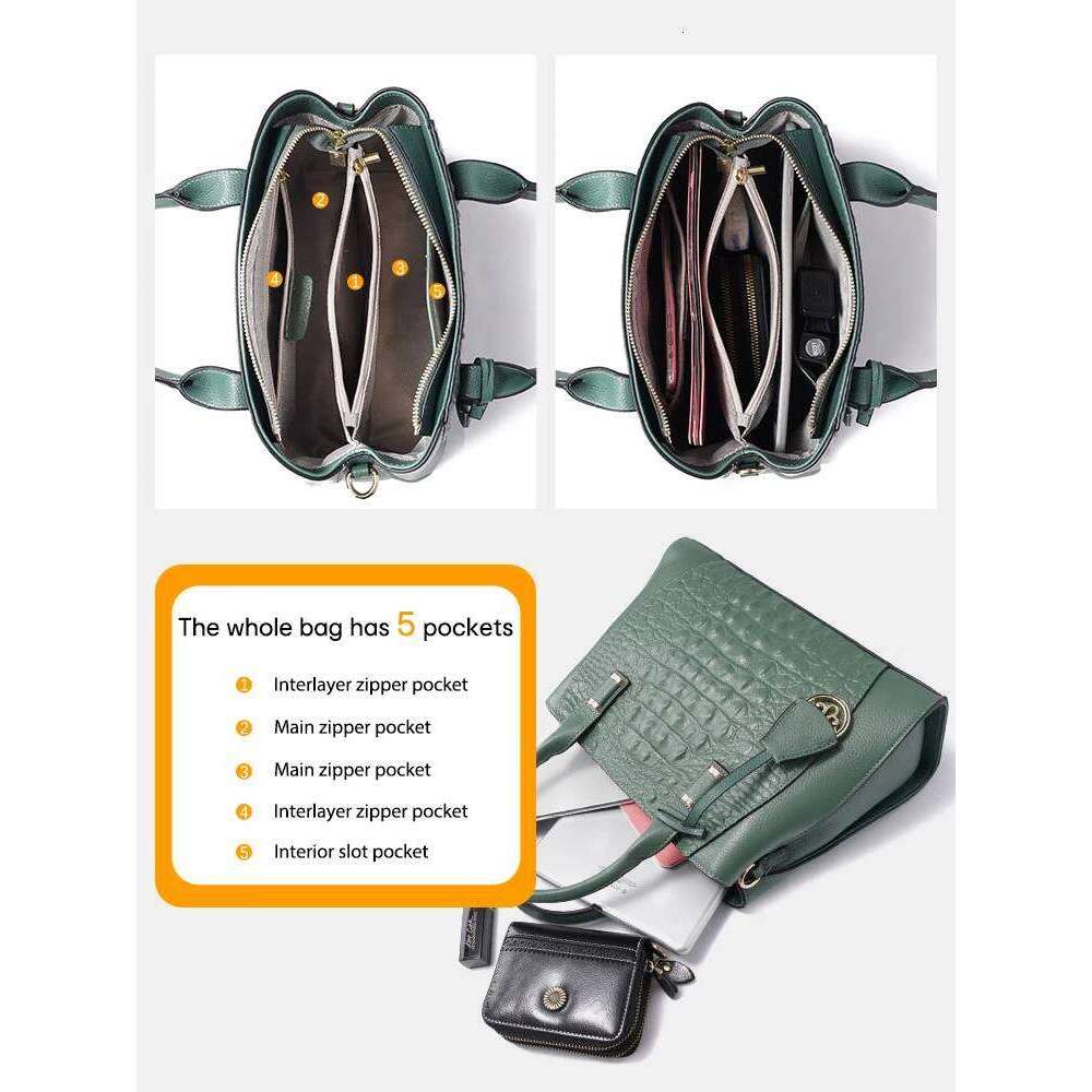 Zency Fashion Women Alligator Handbags Genuine Leather White Top-Handle Designer Crossbody Bag Tote Purse Green Blue