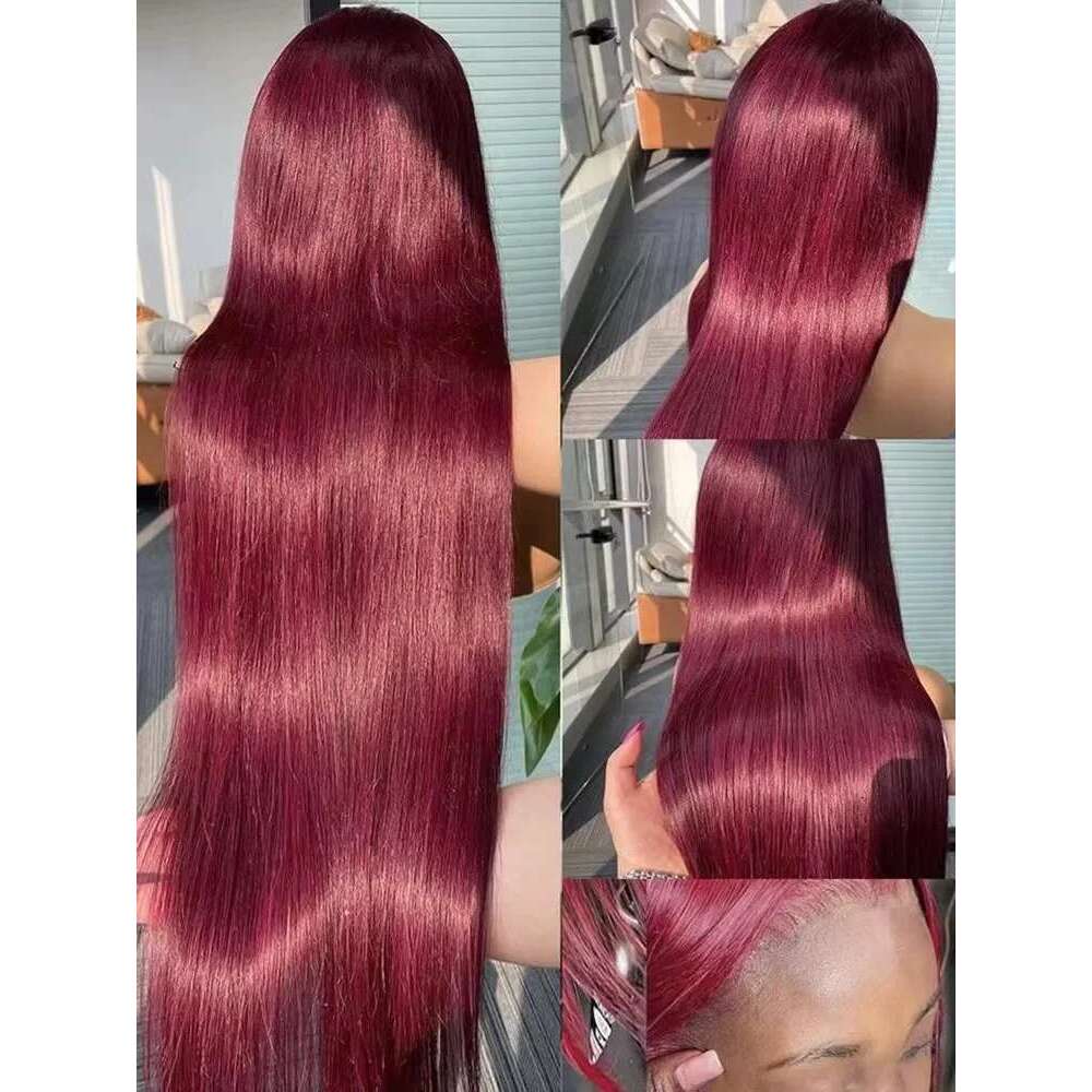 220 Density 99J Bury 13x6 HD Transparent Frontal Wig 13x4 Bone Straight Colored Lace Front Human Hair Wigs For Women