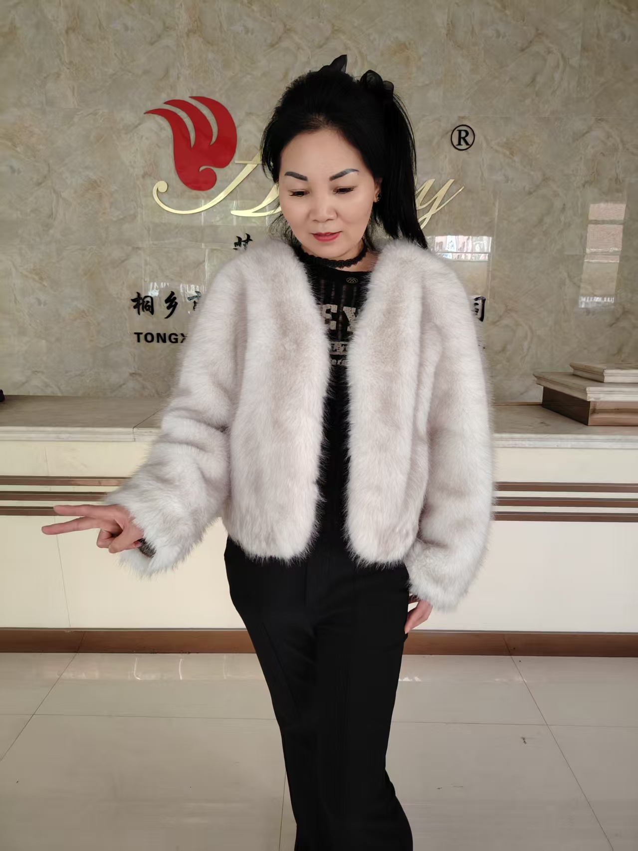 Stylish Short Length Ladies' Imitation Fur Outerwear Jacket Featuring a Chic V-shaped Neckline and Design with solid colors