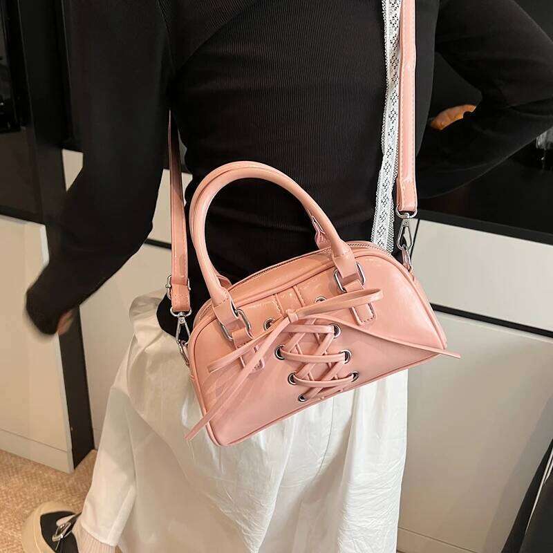 Ladies Popular Handbag Short Handle Female Cross Body Solid Color Boston PU Leather Bowling Women Shoulder Bag