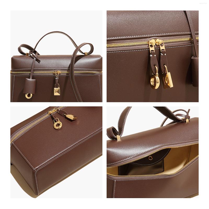 Totes MABULA High Quality Women Lunch Box Bags Vintage Cow Leather Casual Capacity Handbag Trend Single Shoulder Crossbody Bag