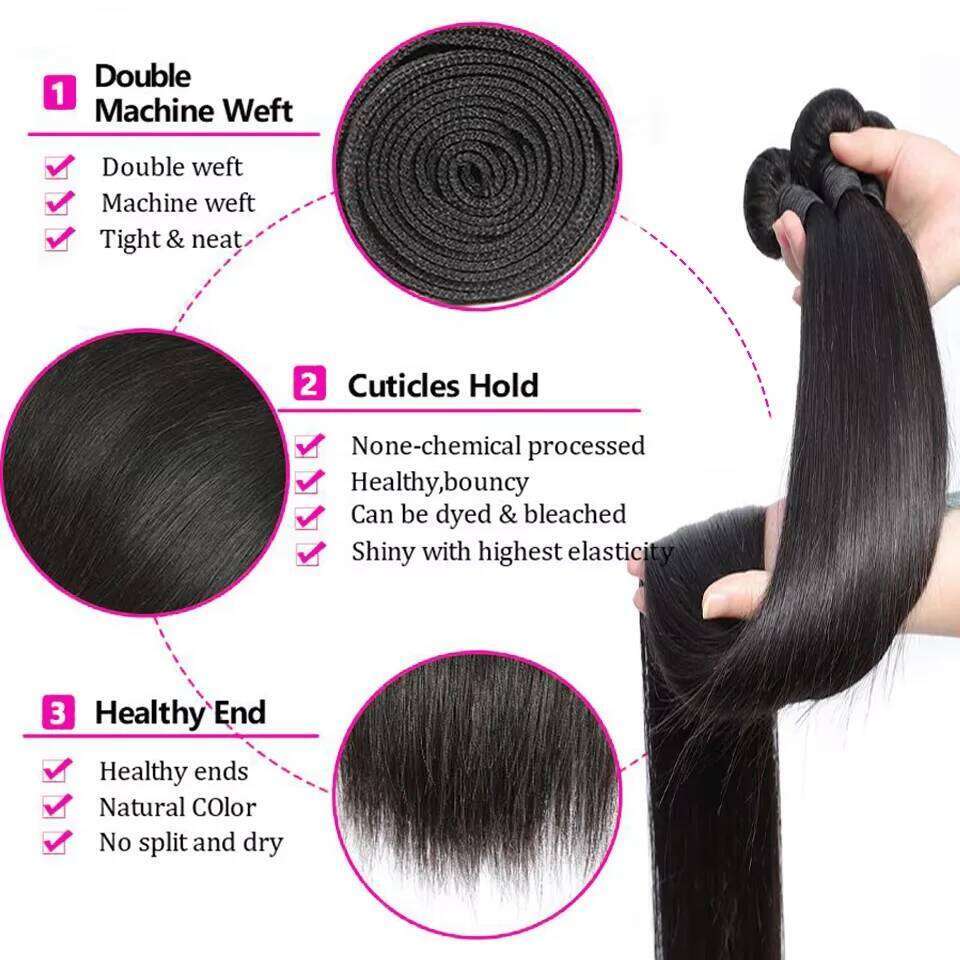 Brazilian 4 20 inch Virgin Straight Bundles Natural Black Color 100% Human Hair