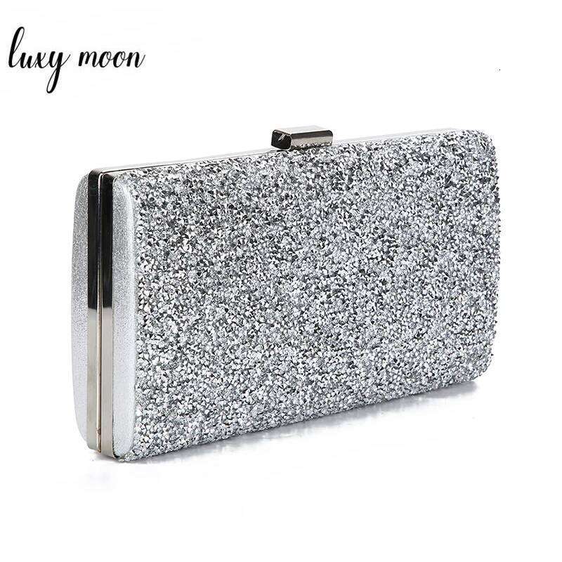 Women Evening Dia Sequin Wedding Clutch Purse And Handbag Party Banquet Black Gold Sier Two Chain Shoulder Bag