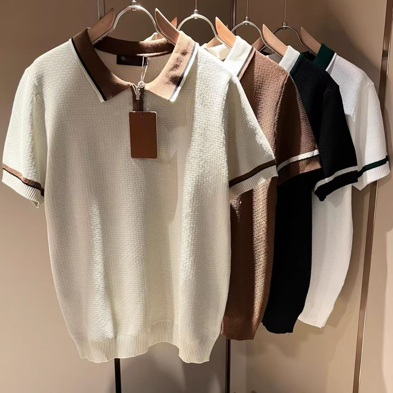 Striped lapel Polo shirt gentleman stretch ice silk short sleeve men's Xia Xin knitted T-shirt color matching casual shirt t-shirt M--4XL