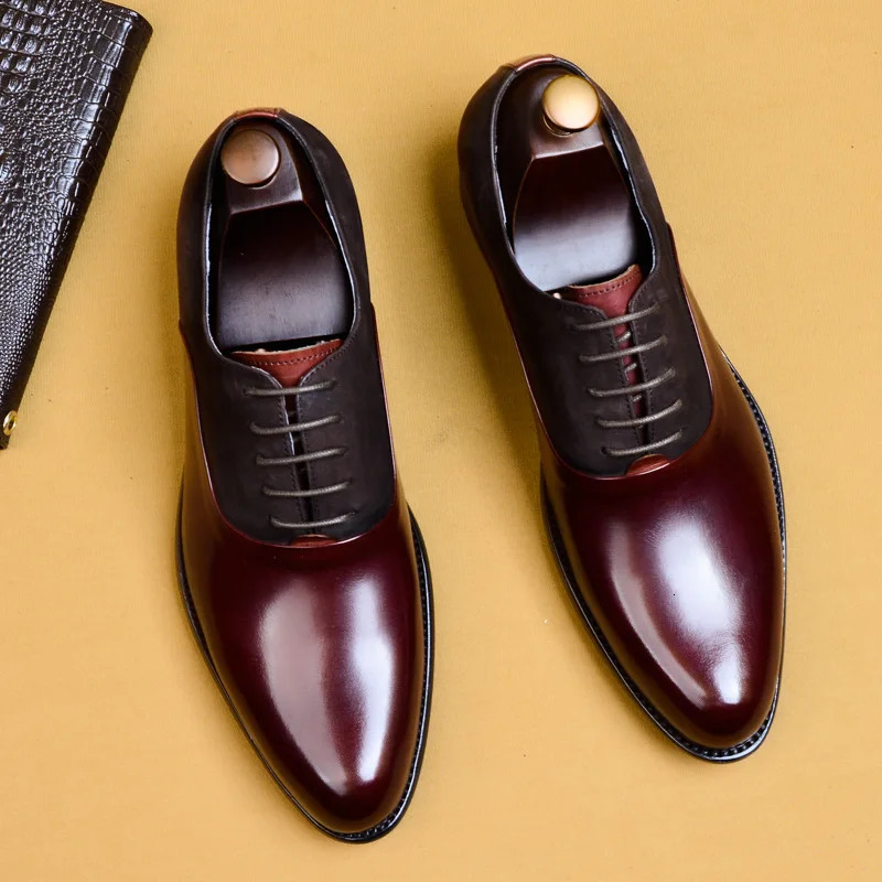 Genuine Cow Leather Brogue Wedding Business Men Casual Flats Vintage Handmade Oxford Shoes For Men Black Burgundy 250606