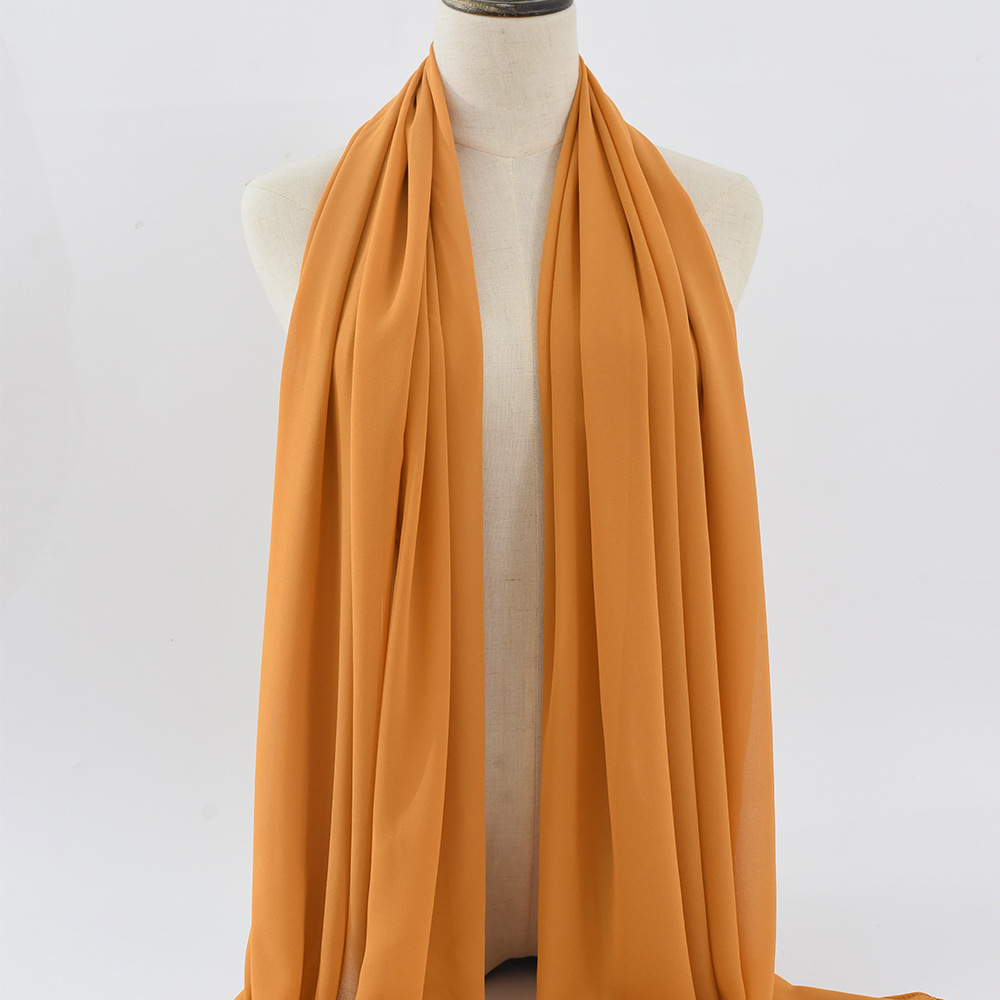 K966 Spot solid color pearl chiffon bubble scarf headscarf Malaysian women's long scarf silk