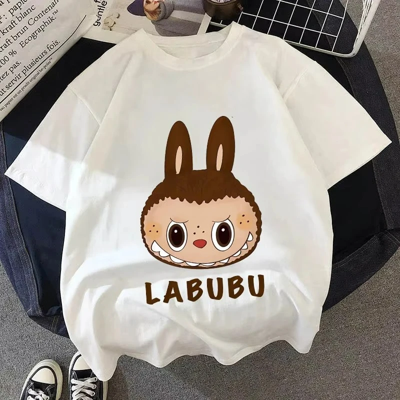 Labubu Children's T-shirt Cute Cartoon Round Neck Short Sleeve Shirts Anime Printing Boys Girls Clothes Cotton Hip Hop Sportwear