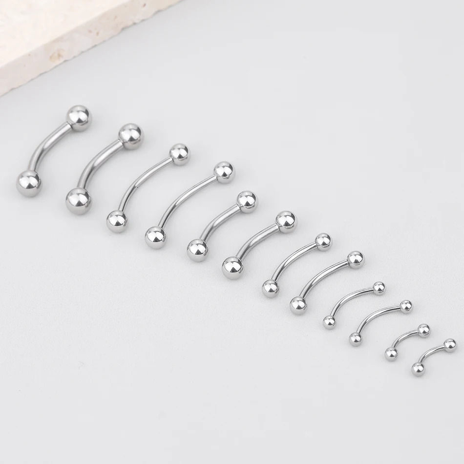 2PC Stainless Steel Eyebrow Piercing Externally Threaded Curved Barbell Banana Ring Body Jewelry 18G12G 250606