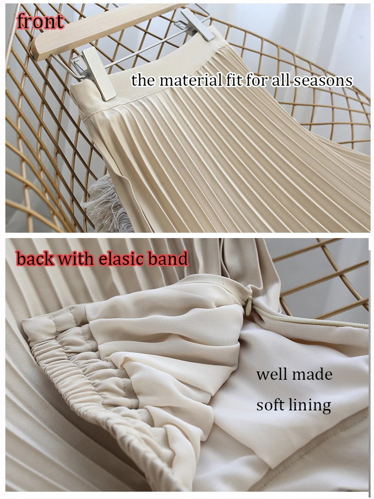 er Women Spring Autumn Elegant Chic Solid Pleated Skirt High Waist Fashion With Elastic Female C-035 250529