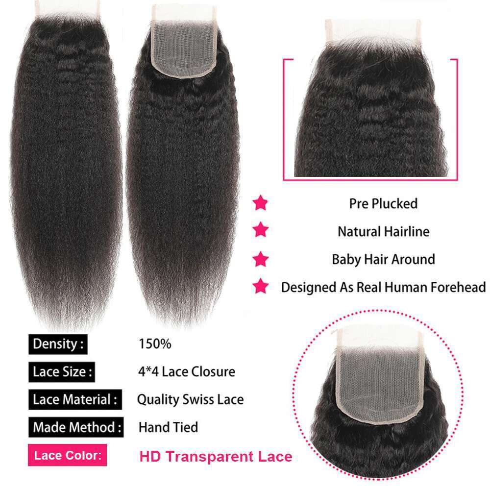 12A Vieamese Kinky Straight 4x4 Closure 100% Virgin Human Hair Bundles With 13x4 Lace Frontal Natural Color