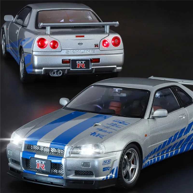 Large Size 1 18 Skyline Ares GTR GT-R R34 Alloy Sports Car Model Diecasts Metal Racing Car Vehicles Model Sound Light Kids Gifts W250609