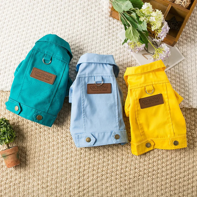 Pet Denim Jacket with Leash Holes Spring and Fall Lightweight Stylish Dog Cat Clothes for Small Dogs MustHave Apparel 250609