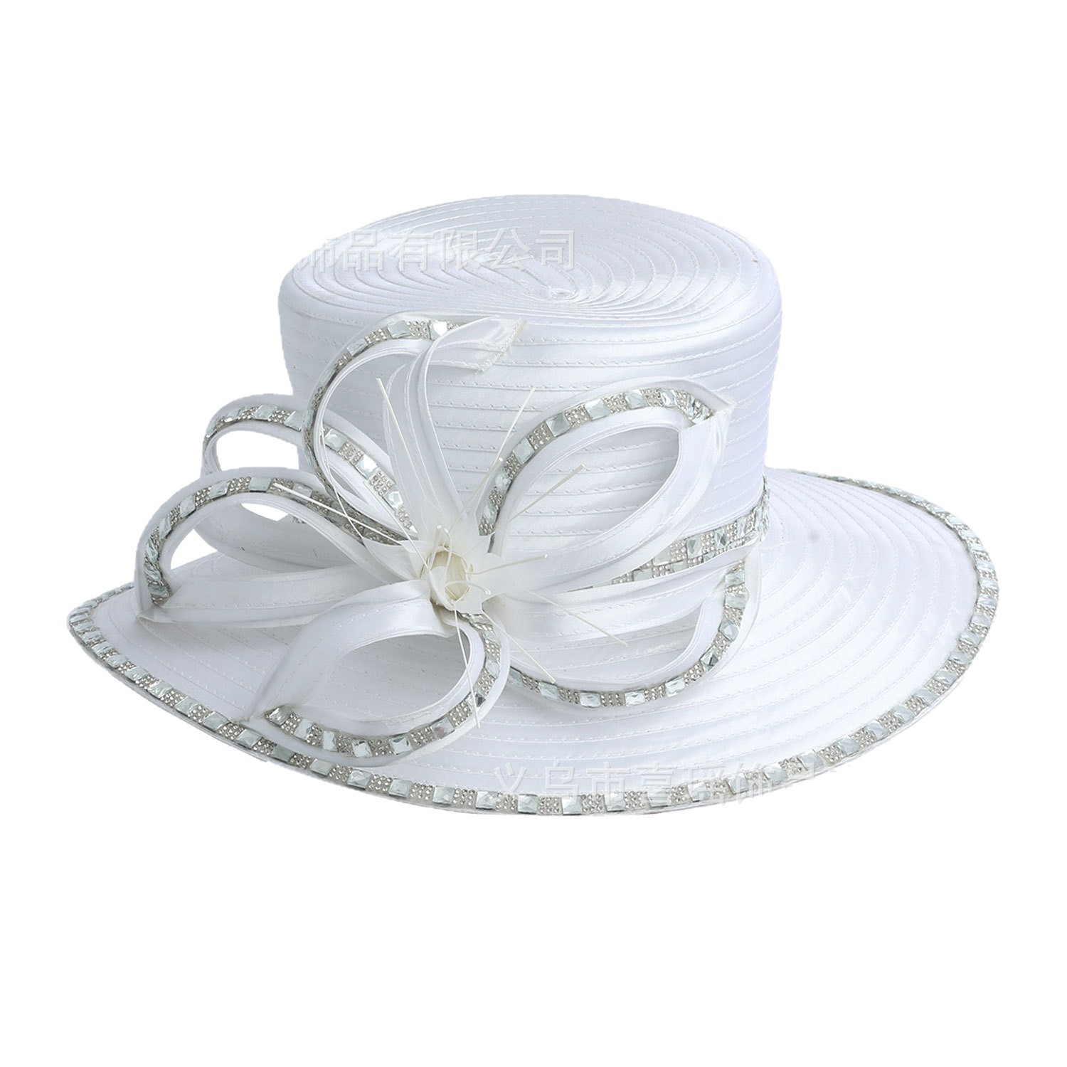 French Style Socialite Fabric Hat for Women Summer Sun Protection Hat with Rhinestones and Feathers Fabric Sun Hat 250410