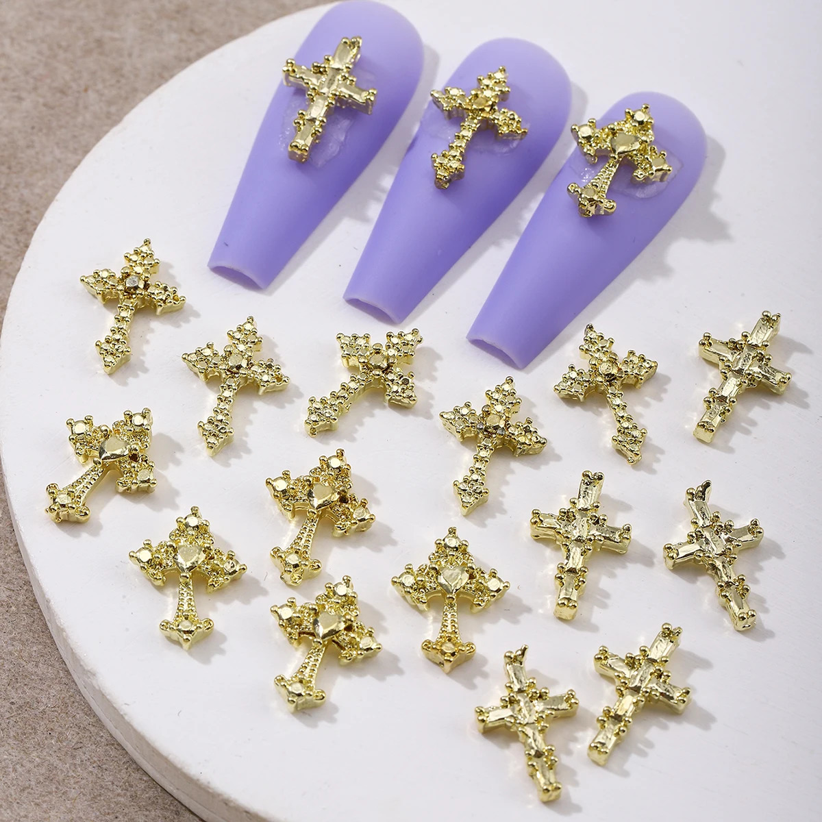 60pcs European and American style light metal cross 3 silver y2k advanced retro dark nail decoration 250605