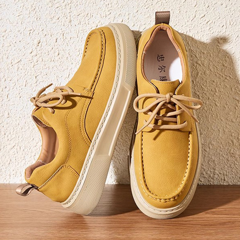 Mens Casual Leather Shoes - Spring/Autumn Style with Comfortable Sole & Retro Design