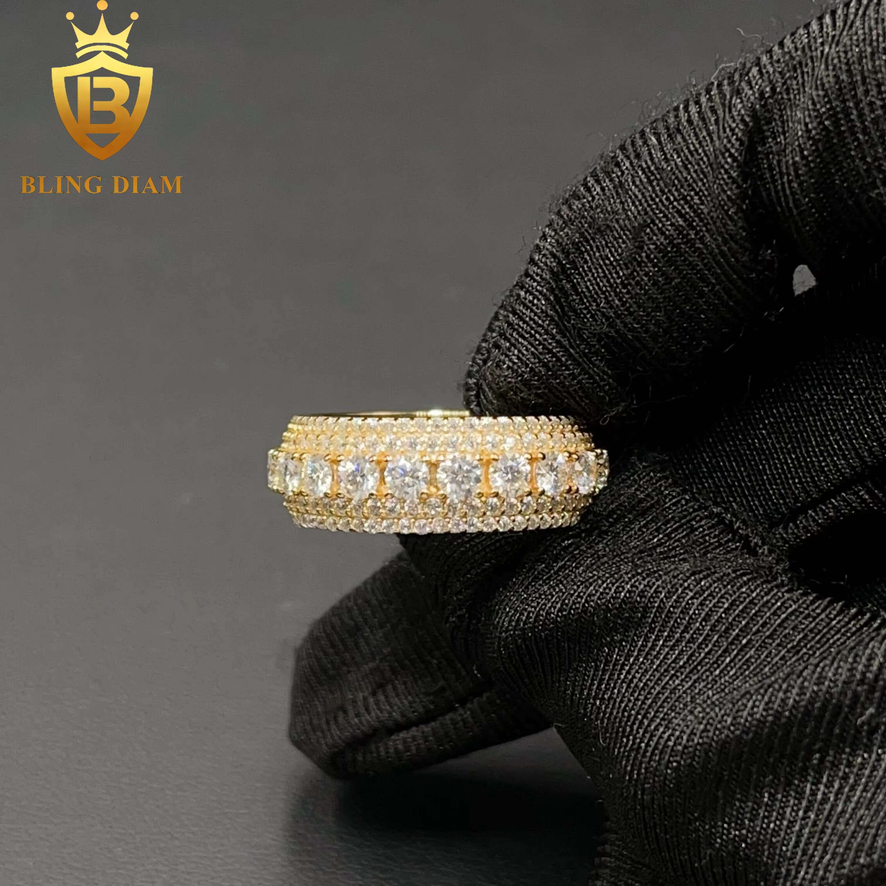 Fashion Hip Hop Jewelry 925 Sterling Silver VVS Moissanite Full Diamond Iced Out Rings for Men