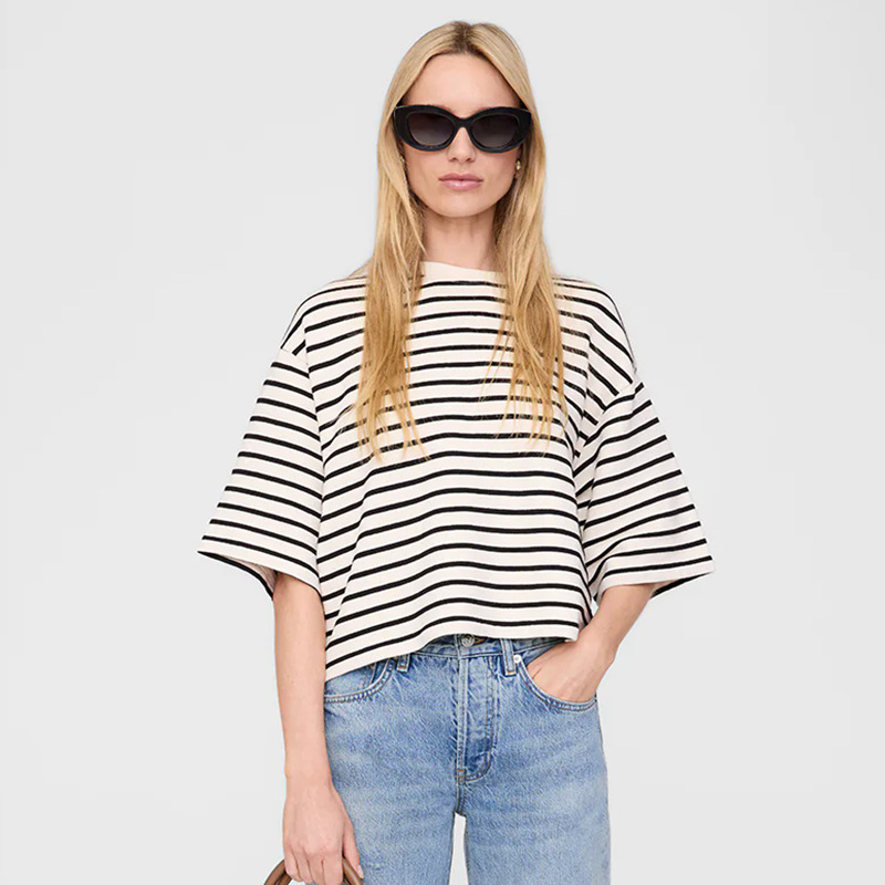 25ss Front Embroidery Women Tees Frame Letters Stripe Terry Loose Designer Short Sleeve T-Shirt