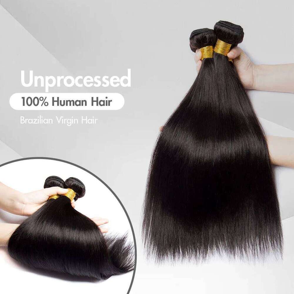 Straight Human with 5x5 6x6 Natural Black Raw Weave With 13x6 Frontal Closure And Bundles Hair