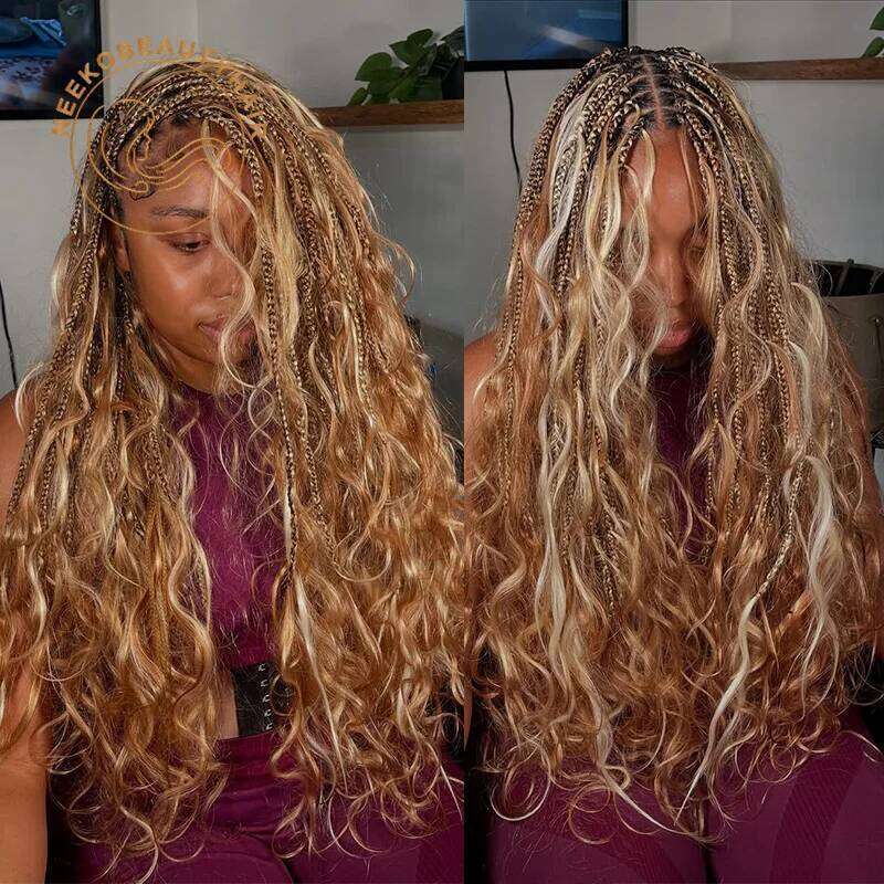 Honey Blonde Highlight Bulk 1 Bundles/Pack 100g 18 Inch Body Wave Knotless BOHO Braids Human Braiding Hair