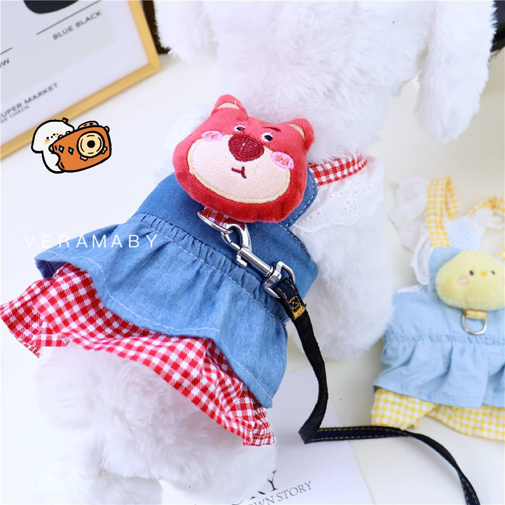 Cute Doll Puppy Dogs Harness And Leash Set Pink Yellow With Denim Apparel Skirt Pet Dresses Collar Chihuahua XS XL Pug 250609