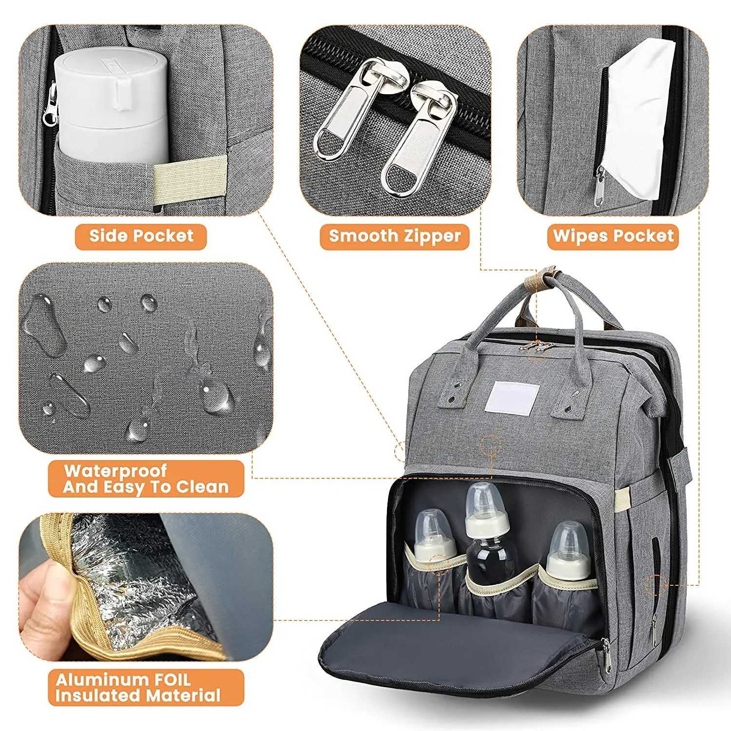 Fashionable Mommy Bag Folding Baby Bed Mother Large Capacity Portable Milk Bottle Diaper Double Shoulder Moms Bag y2506095PQQ