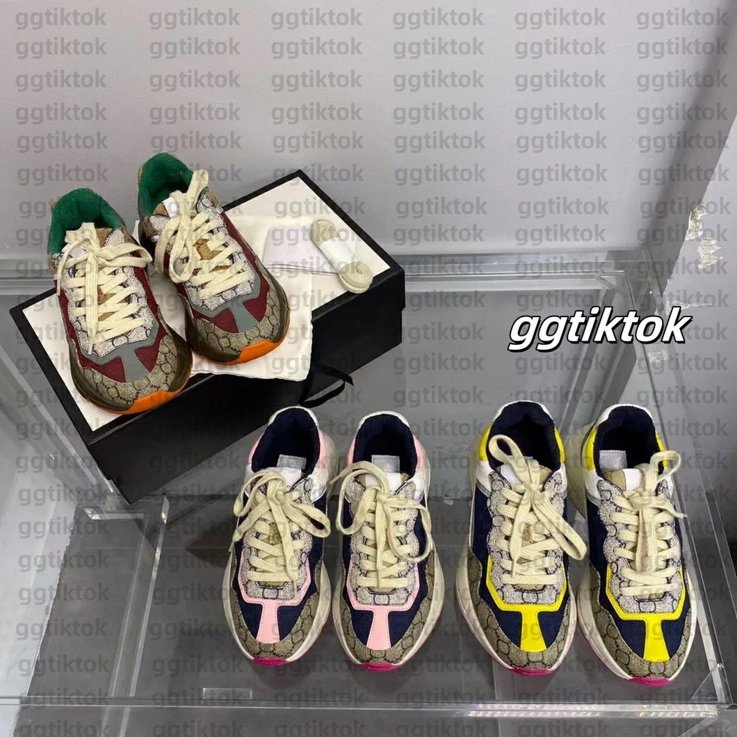 Designer Rhyton Sneakers Multicolor Sneakers Women Men Vintage Platform Trainers Classic Casual shoes Leather Lace Up Sports Shoes cff6