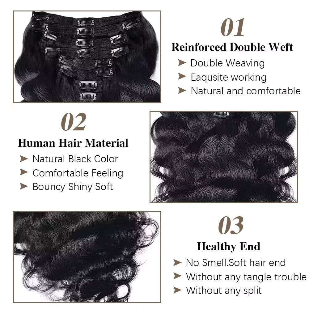 Extensions Human Brazilian Body Wave In 8 Pcs/Set Natural Black Color Clip Ins Remy Hair 10-26 Inch 240G