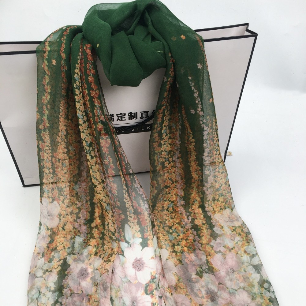 K969 New style printed spring and autumn thin peach blossom Georgette scarf women's sunscreen silk scarf cross-border foreign trade wholesale lon