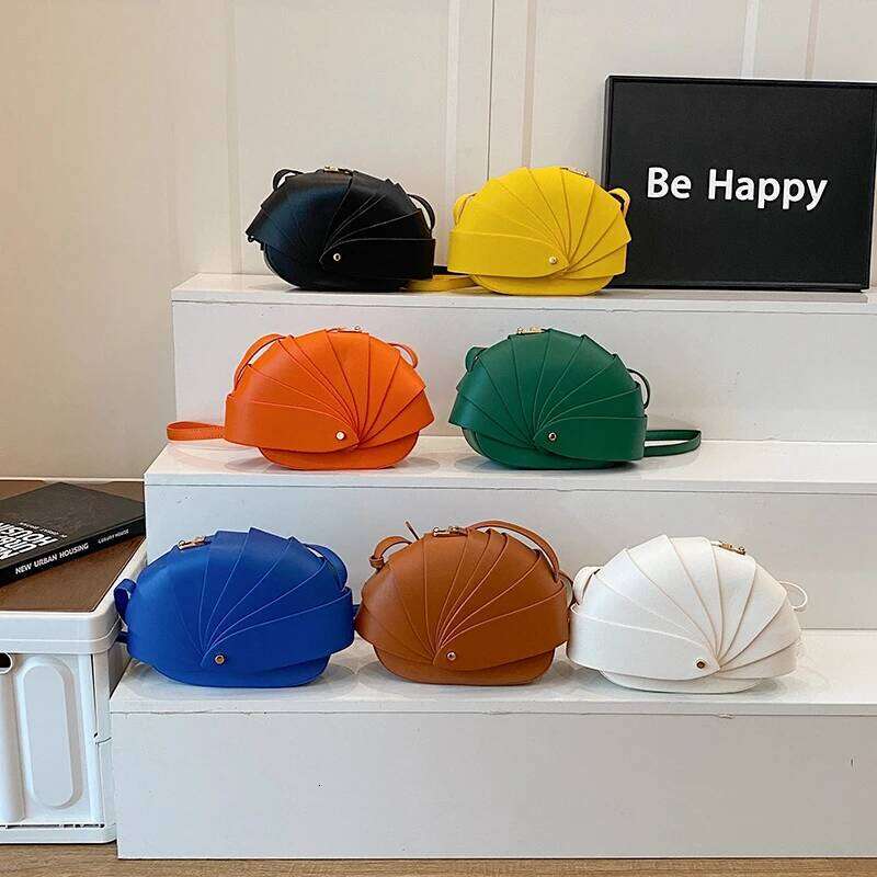 Orange Small Round Women 7 Color Pu Leather Shoulder Handbag Designer Saddle Crossbody Fashion Handmade Shell Bag Purse