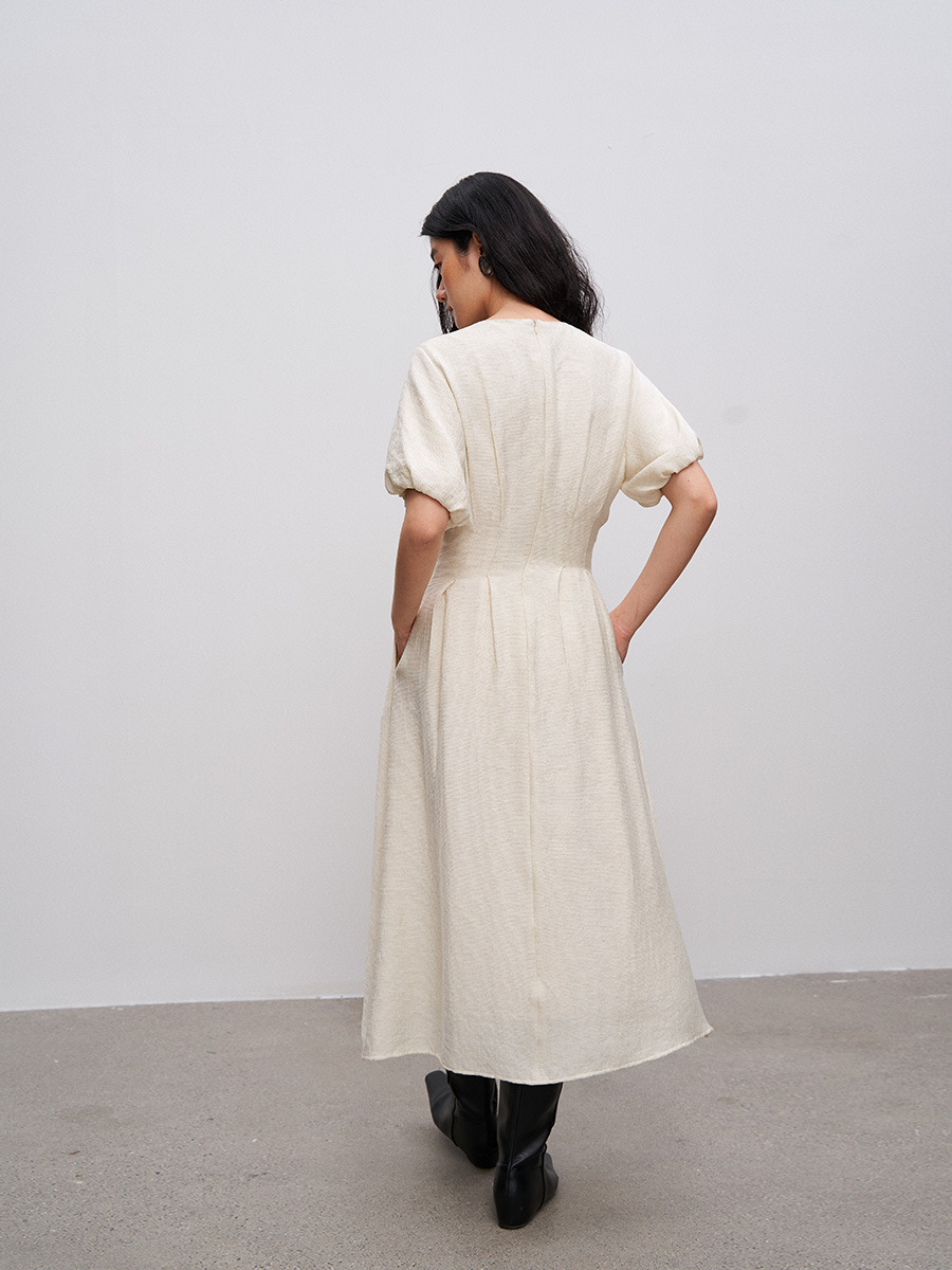 LYW125 New French elegant waist puff sleeve skirt summer dress female temperament women's clothing