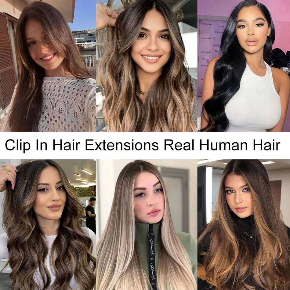 Black Brazilian Straight Clip in Extensions Remy Natural Color Human Hair 24 26inch Full Head Set for Women