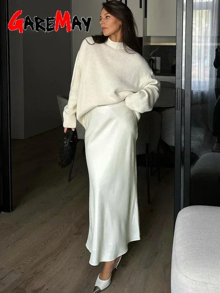 Womens Satin Skirt Brown A-line Elegant Vintage Women Midi Skirt Solid High Waist Autumn Winter Long Silk Skirts Black 2025 250529