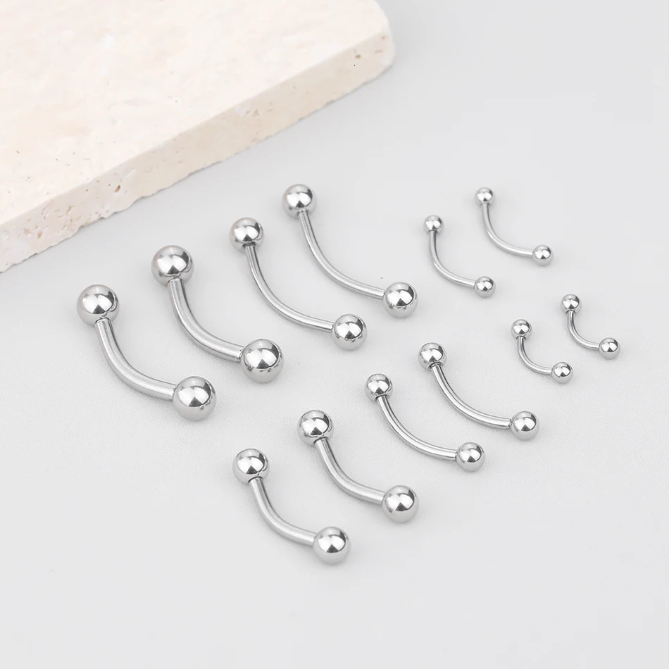 2PC Stainless Steel Eyebrow Piercing Externally Threaded Curved Barbell Banana Ring Body Jewelry 18G12G 250606