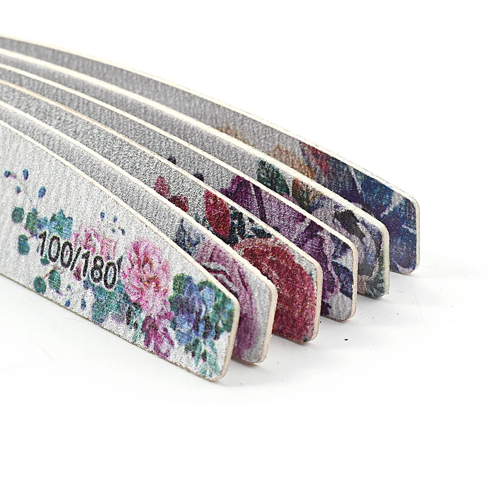1020pcs Mix Flower Colorful Wooden Nail File 100180240 Grit Gel Polishing Manicure Washable Durable Sharpening Nails Tools 250605