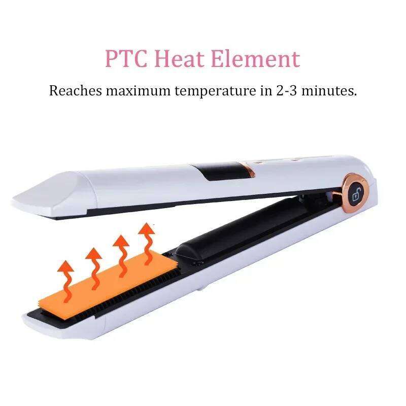 Portable USB Rechargeable Straightener With Power Bank Lock System Travel Flat Irons Wireless Straightening Hair Curler