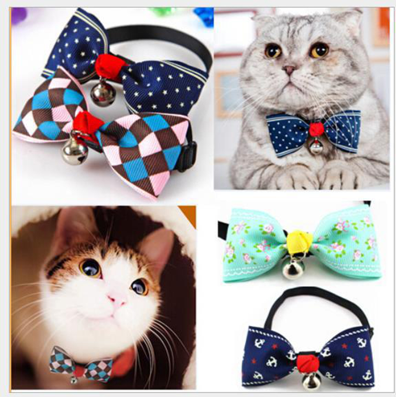 Dog Cat Collar with Multiple Color Patterns Bowtie Soft Satin Ribbon Material Puppy Small Bell Neck Decoration with Quick Release Buckle for Small Dog