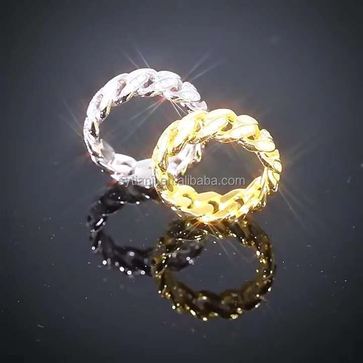 Mossanite Hip Hop Cuban Link Ring Two Rows Double S925 Silver for Men Women 925 Silver Hiphop Moissanite Jewelry Engagement Ring