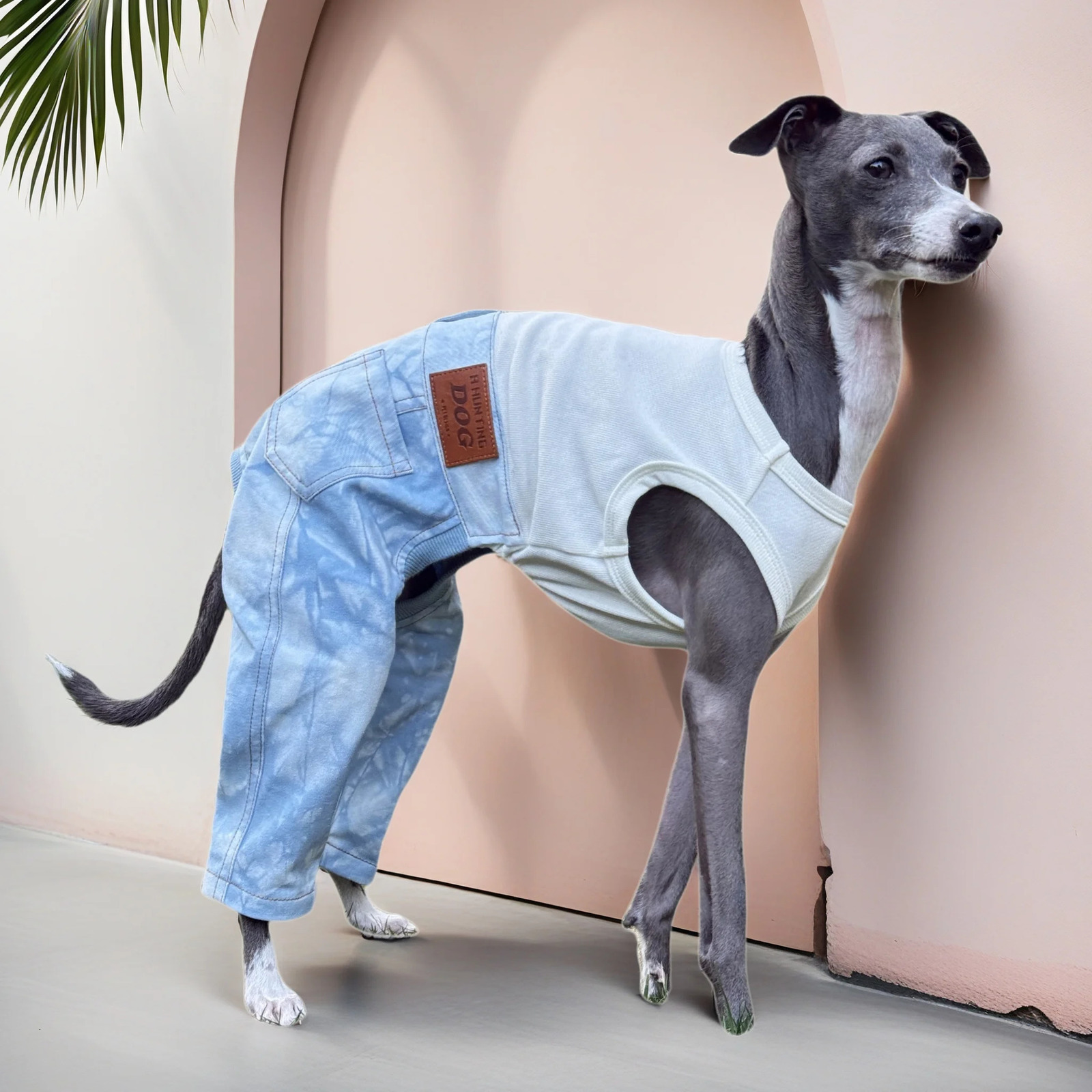 HighStretch Cotton Denim Dog Jumpsuit Spring OnePiece Outfit for Italian Greyhound Poodle Green Pet Costume Apparel 250609