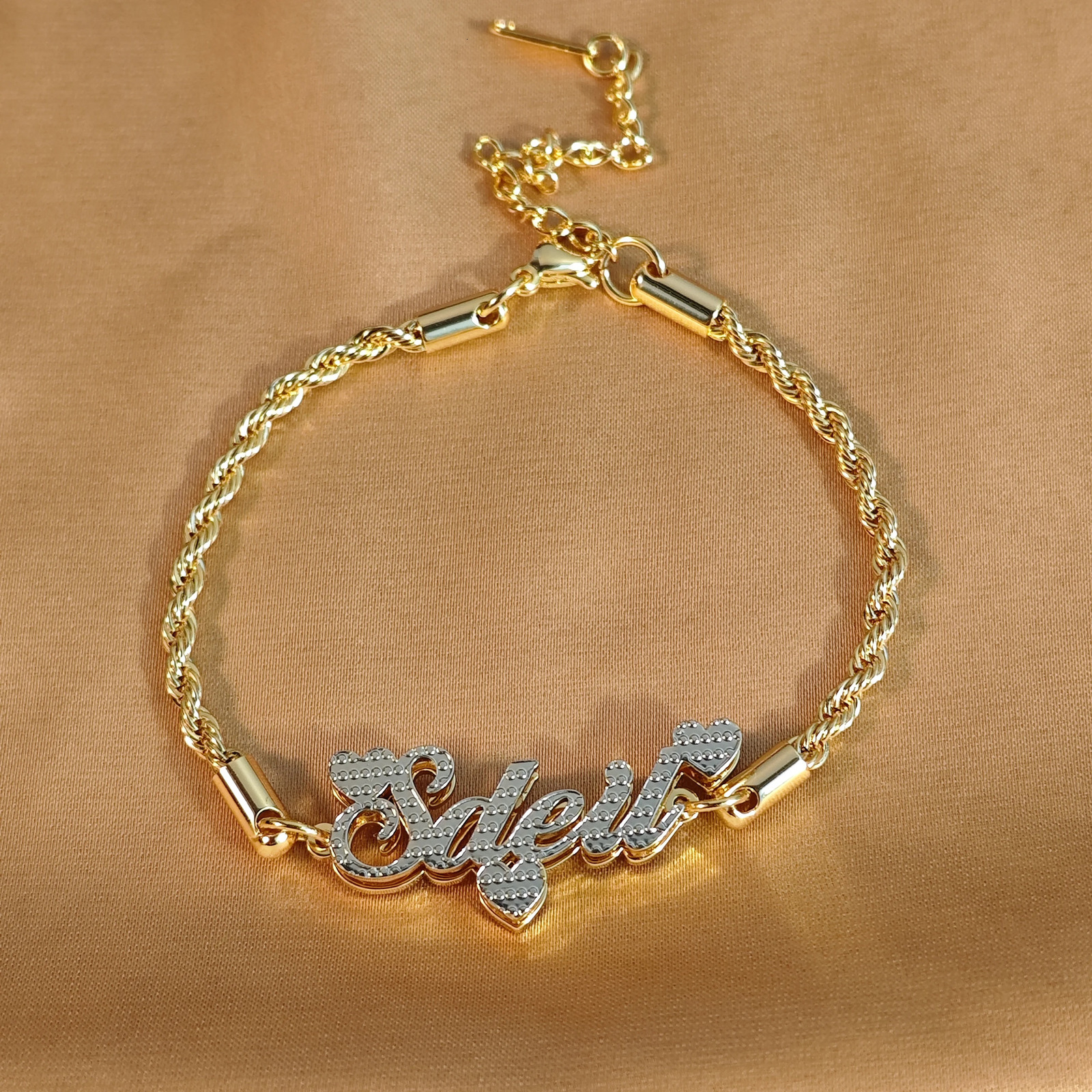 Custom Double Plated Nameplate Anklet Stainless Steel Rope Chain Personalized Double Layered Nameplate Anklet Womens Jewelry 250606