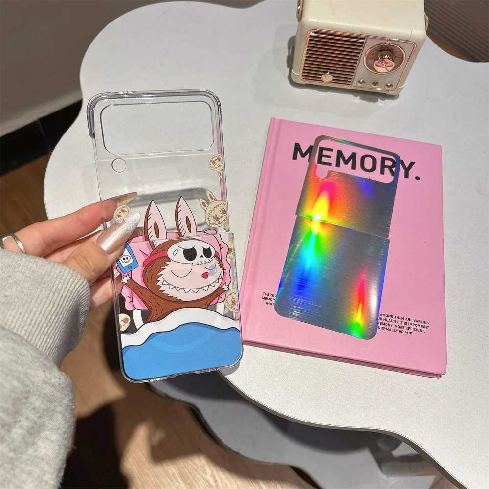 4 in 1 Labubu Magnetic Phone Case for Galaxy Z Flip 7 6 5 4 3 Zflip6 Z Flip5 Cover with Magnetic Bracket Strap PendantXJ250609