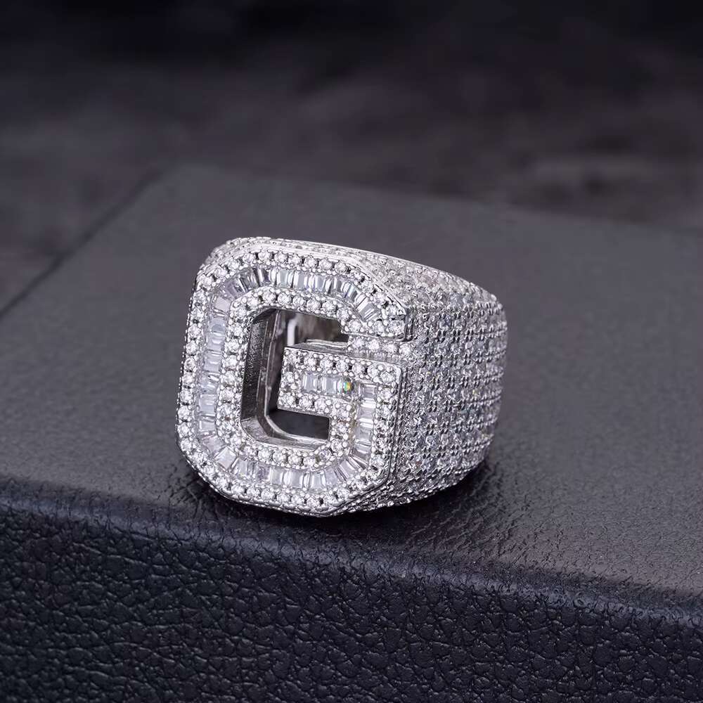 Jewelry Wholesale Custom 925 Sterling Silver Vvs Baguette Moissanite CZ Diamond Iced Out 26 Letters Hip Hop Band Ring for Men
