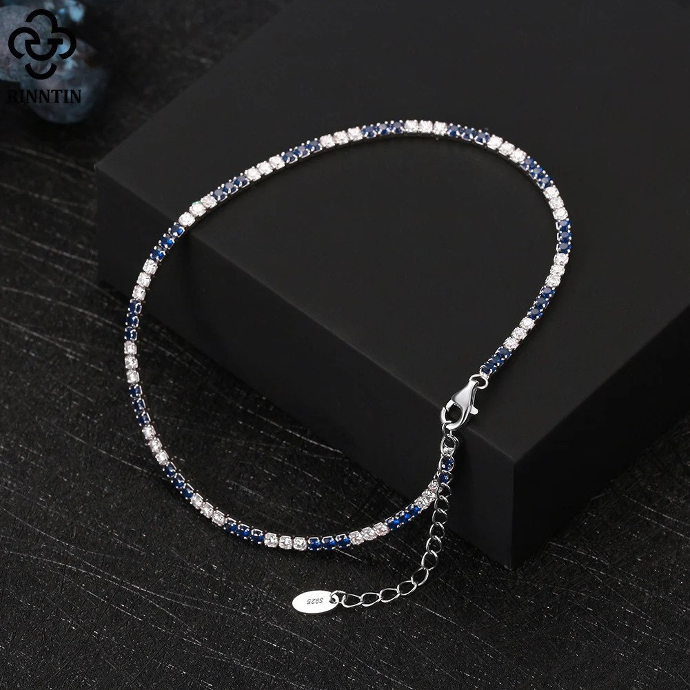 Rinntin Simple 2mm Tennis Anklet Chain Foot Women Sparkling Layer Anklet Accessories Gifts S925 Silver Leg Ankle Bracelet SA19 250606