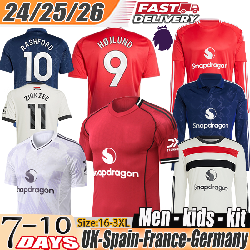 RASHFORD Soccer Jerseys united jersey 25 26 Long Sleeve RASHFORD Zirkzee B.FERNANDES Soccer Jerseys MOUNT SANCHO Casemiro YORO Fans football shirt kit kids