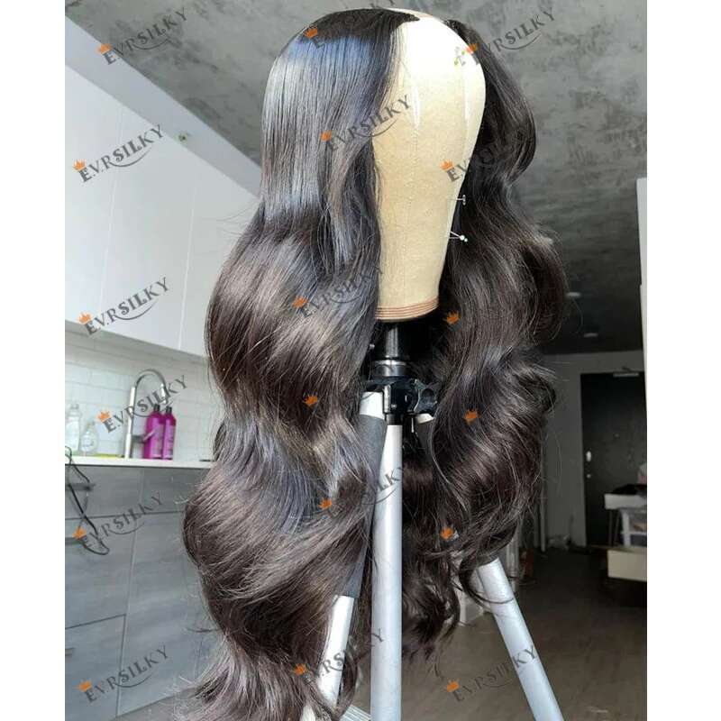Super Long 30inches Wavy 100% Virgin Human Hair for Black Women Natural Color Glueless 1x4 Middle U Part #4 Brown Wigs