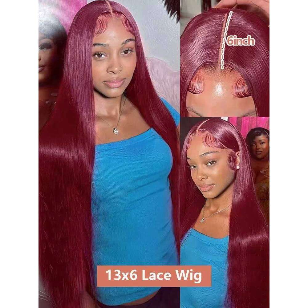 220 Density 99J Bury 13x6 HD Transparent Frontal Wig 13x4 Bone Straight Colored Lace Front Human Hair Wigs For Women