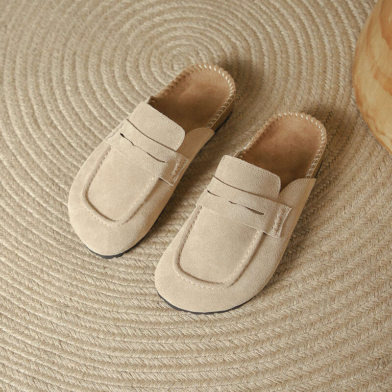 2025 Spring/Summer New Korean Buckle Strap Toe Shoes Women, Half Mules, Open-Back Slip-On Sandals for Outdoor Wear