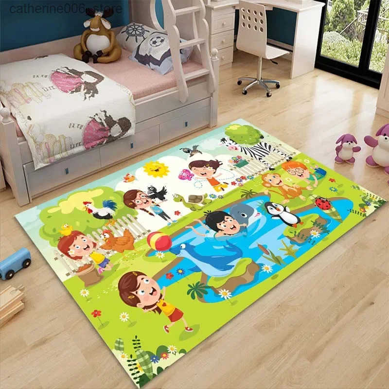 Cute Zoo Themed Mat Cartoon Animated Decorative Rug Kids Play Crawling Carpet Multi-size Four Seasons Non-slip Rug Quick Arrival y250609BXTO
