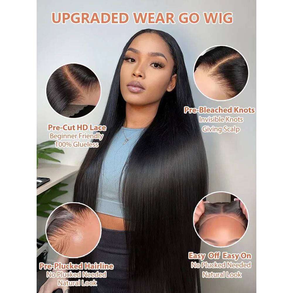 Mossily 30 42 Inch 13x6 HD Front Human Hair Wigs Bone Straight Black Wig 5x5 Lace Closure Glueless Preplucked Remy Raw 200%